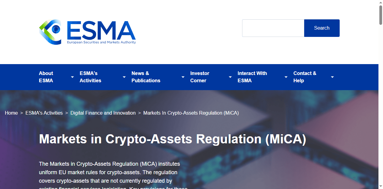 Official ESMA page for the Markets in Crypto-Assets Regulation